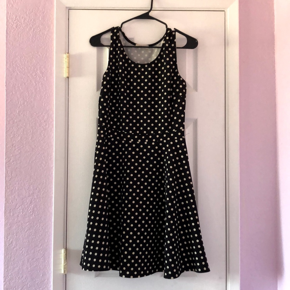 Black and white polka dot fit flare dress